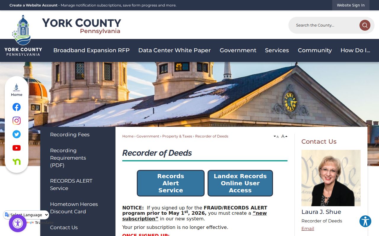 York residents directory Recorder of Deeds access page