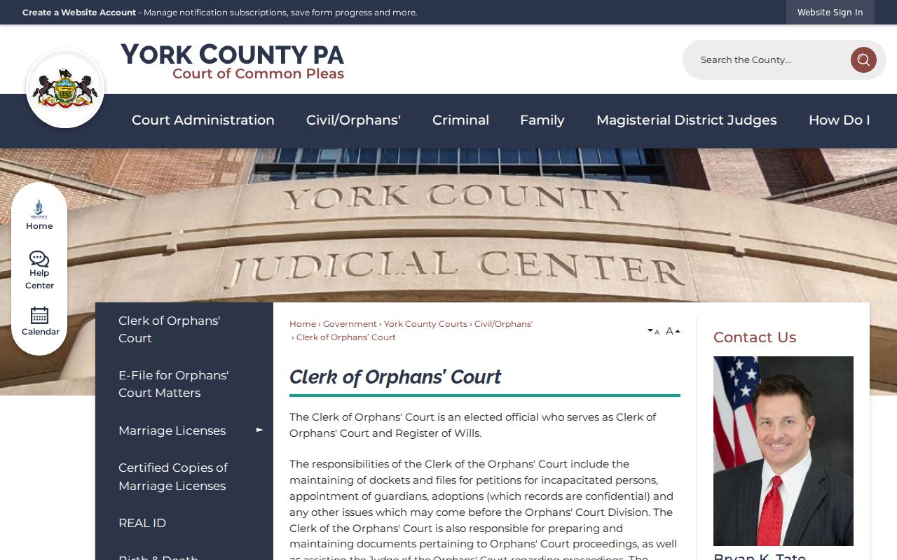 York residents directory Clerk of Orphans Court records access