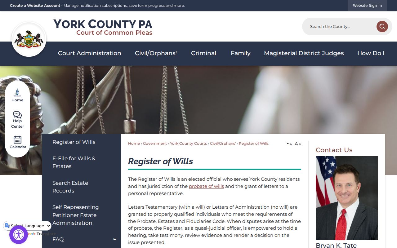 York residents directory Register of Wills office resource