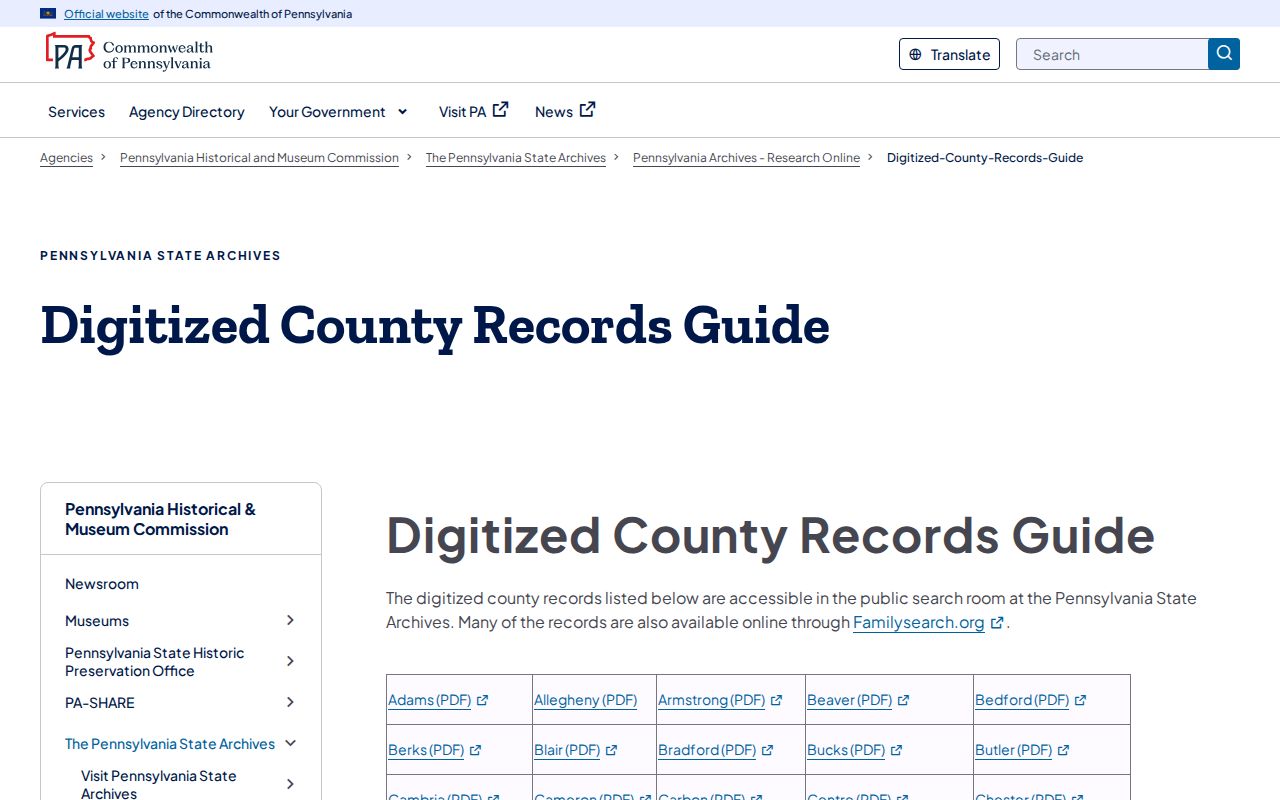York resident lookup Pennsylvania State Archives digitized records guide