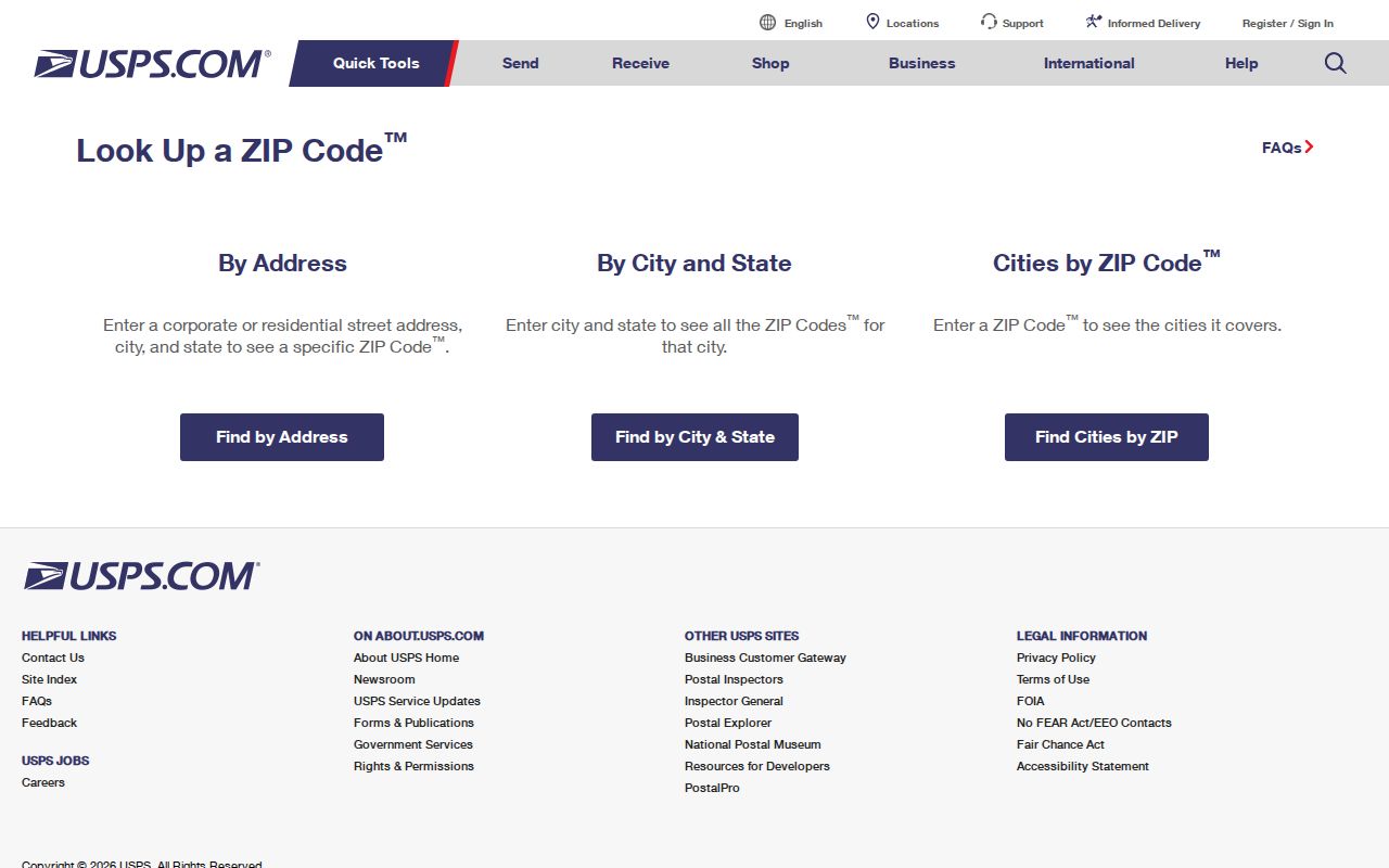 York ZIP code directory USPS address verification screen