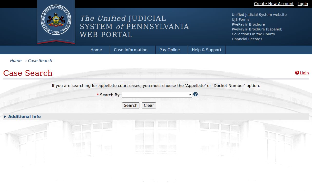 York resident lookup using Pennsylvania UJS court case search