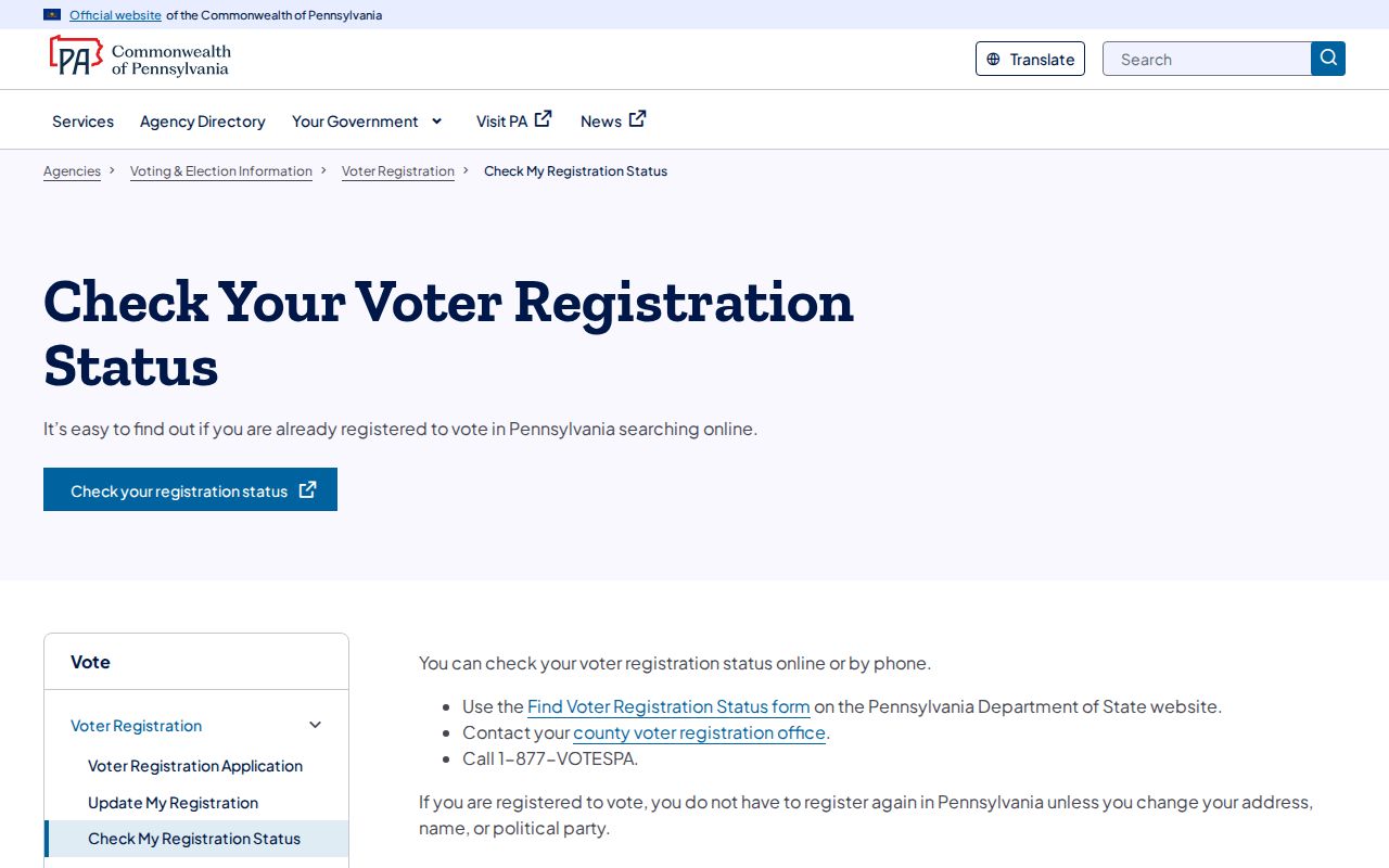 York resident lookup Pennsylvania voter registration status service